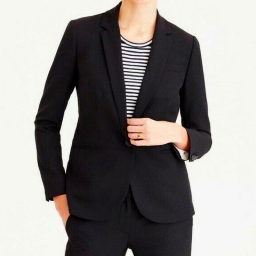 J.Crew black 1035 Cambell Super 120s Wool B9675 One button down blazer, Size 12